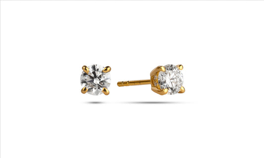 Diamond Earring Studs , 18 K Yellow Gold, Lab Grown Diamond 1.03 CT, Diamond 0.06 CT