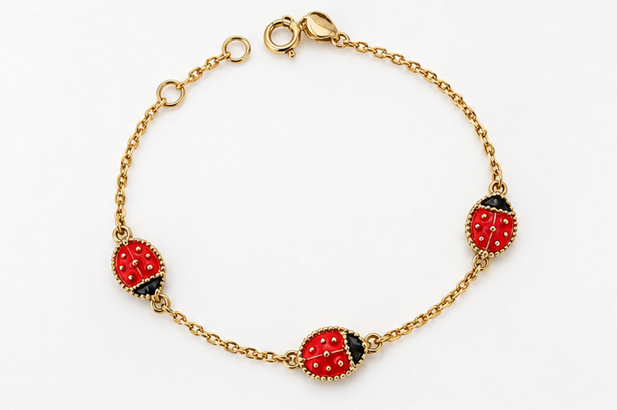 10K Yellow Gold Children's Three-Ladybug Bracelet