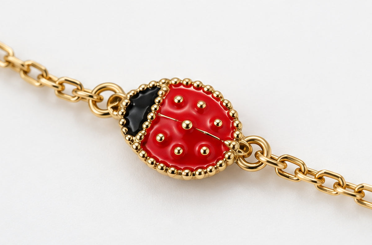 10K Yellow Gold Children's Three-Ladybug Bracelet