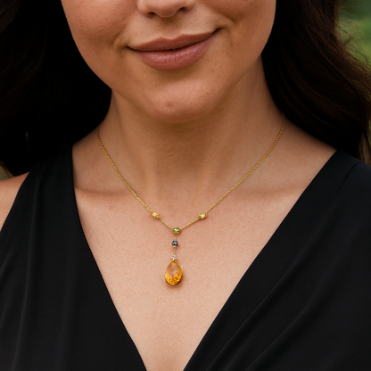 Elegant 18K Yellow Gold Pendant Featuring Citrine, Diamonds, and Gemstones
