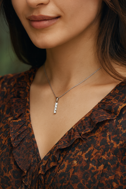 Line Bar Cubic Zirconia Pendant in Sterling Silver (Chain Not Included)