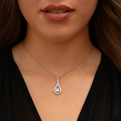 Sterling Silver Dancing Diamond Teardrop Necklace