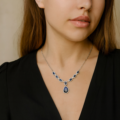 Collier en argent sterling 925 avec saphir teinté et topaze blanche de 12,59 carats