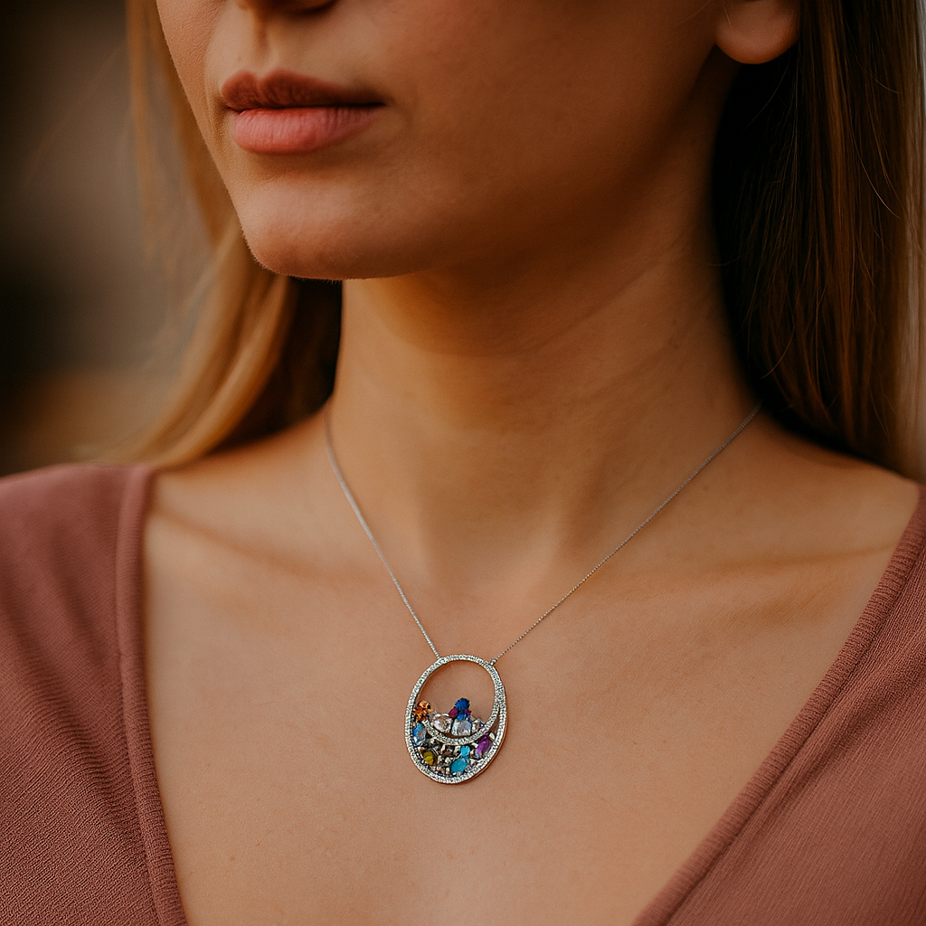 14K White Gold Designer Necklace