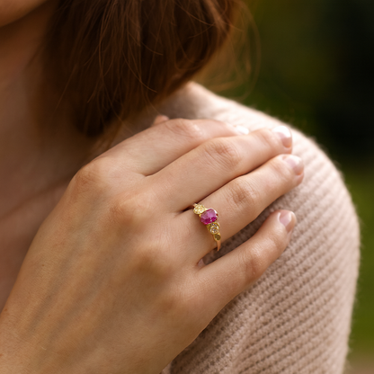 Bague en or jaune 14 carats avec rubis véritable et diamant blanc de 0,36 carat 