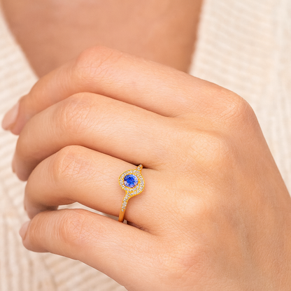 0.55 Carat Genuine Tanzanite and White Diamond 14K Yellow Gold Ring