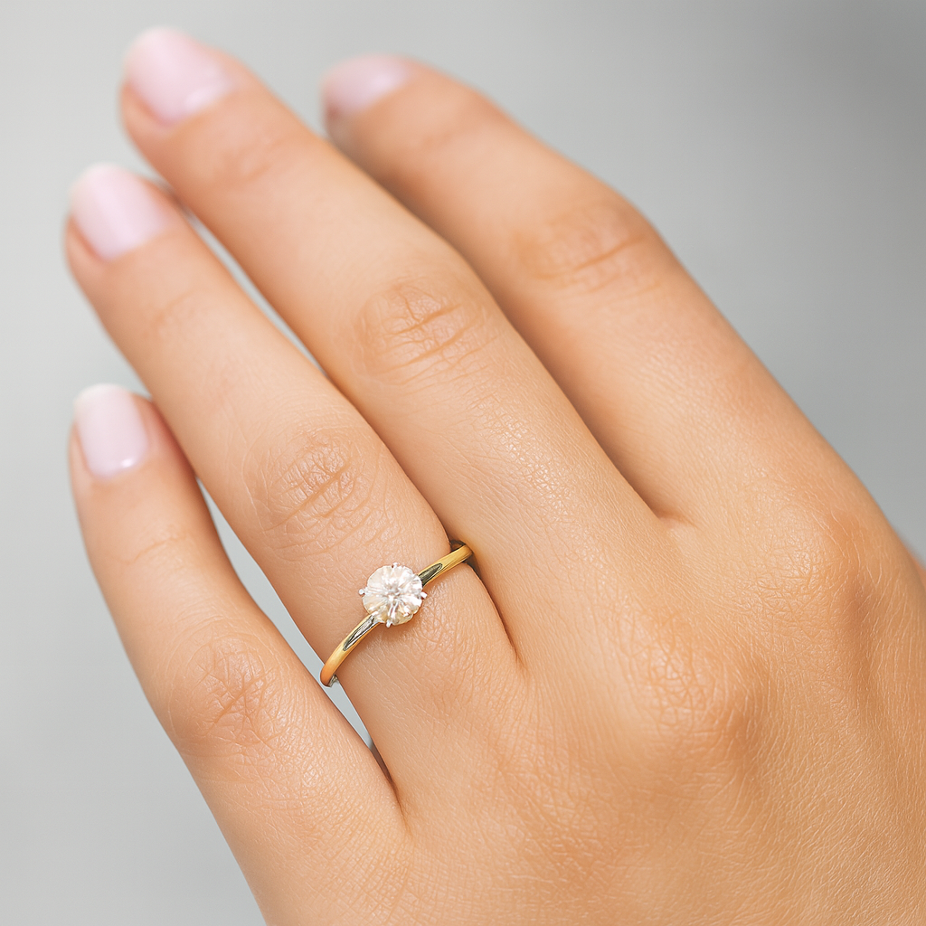 Bague en or jaune 14 carats avec diamant LB authentique de 0,64 carat 