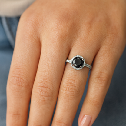 18KW Engagement Ring with 13.10ct Black Diamond and 80 0.52ct Side Stones