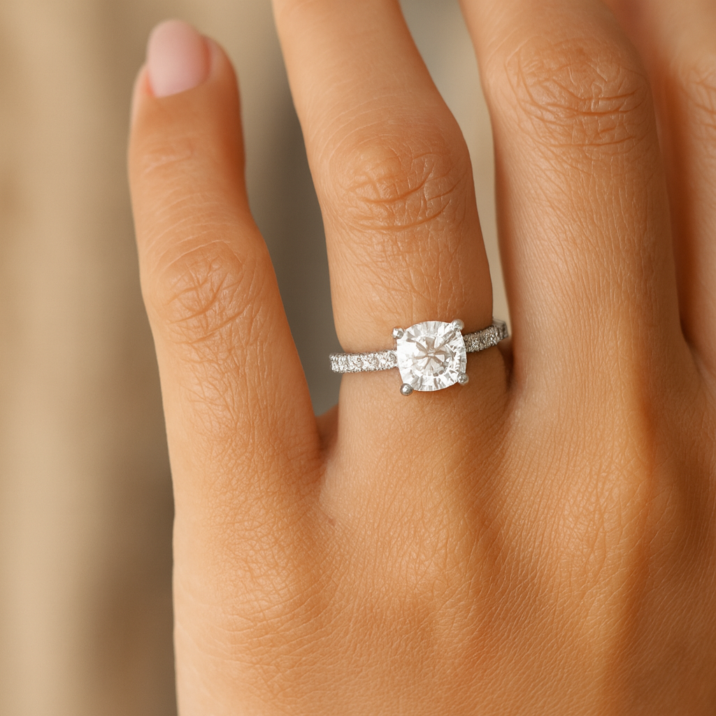 18KW Engagement Ring With A 1.01ct VS1  F and 43 0.25ct Side Stones