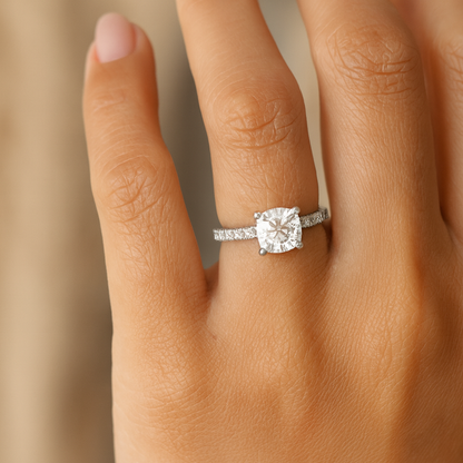 18KW Engagement Ring With A 1.01ct VS1  F and 43 0.25ct Side Stones