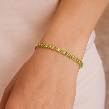 Bracelet en argent sterling 925 plaqué or jaune 18 carats avec péridot véritable de 9,03 carats