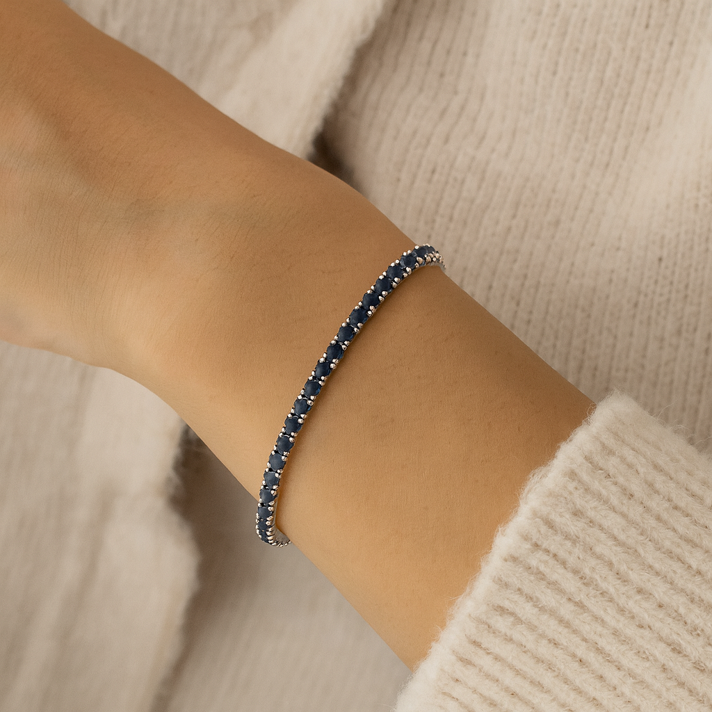 Bracelet en argent sterling 925 avec saphir véritable de 7,92 carats