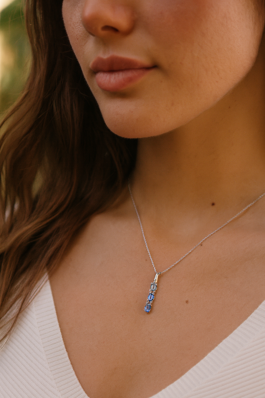 1.11 Carat Genuine Tanzanite and White Diamond .925 Sterling Silver Pendant