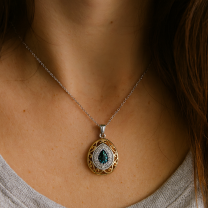 18K Yellow Gold Plated 4.44 Carat Genuine London Blue Topaz and Blue Topaz .925 Sterling Silver Pendant