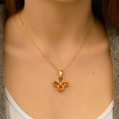 2.46 Carat Genuine Madeira Citrine and White Topaz .925 Sterling Silver Pendant
