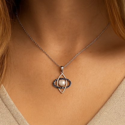 2.79 Carat Genuine Blue Sapphire and Pearl .925 Sterling Silver Pendant