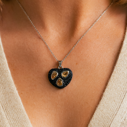 3.19 Carat Genuine Citrine and Black Spinel .925 Sterling Silver Pendant