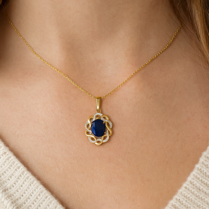 3.43 Carat Genuine Blue Sapphire and White Topaz .925 Sterling Silver Pendant