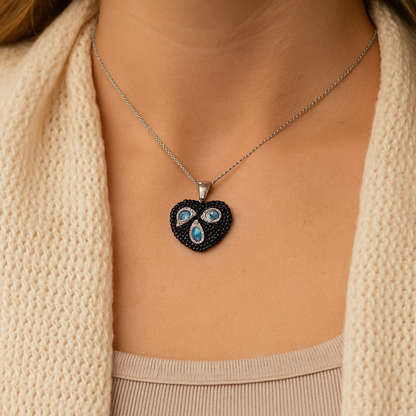 3.52 Carat Genuine Blue Topaz and Black Spinel .925 Sterling Silver Pendant