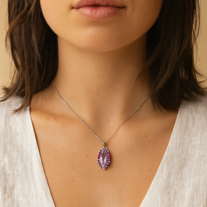 5.67 Carat Genuine Multi Stones .925 Sterling Silver Pendant