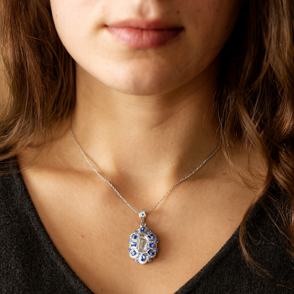 6.10 Carat Genuine Crystal Quartz, Tanzanite & White Diamond .925 Sterling Silver Pendant