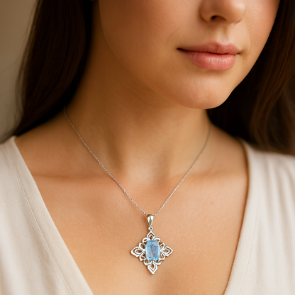 6.10 Carat Genuine Swiss Blue Topaz .925 Sterling Silver Pendant