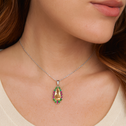 6.19 Carat Genuine Citrine, Chrome Diopside and Rhodolite Garnet .925 Sterling Silver Pendant