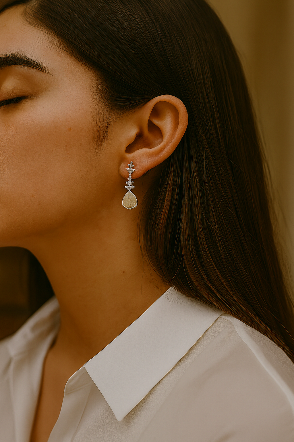 Boucles d'oreilles en argent sterling 925 avec rutile doré véritable et topaze blanche de 15,97 carats