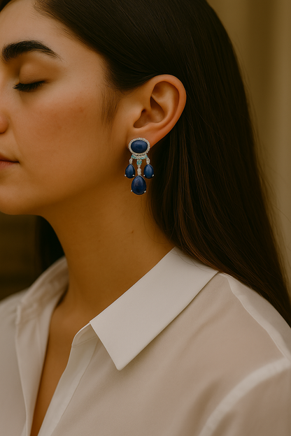 Boucles d'oreilles en argent sterling 925 avec lapis-lazuli véritable de 23,63 carats, topaze bleue suisse et topaze blanche