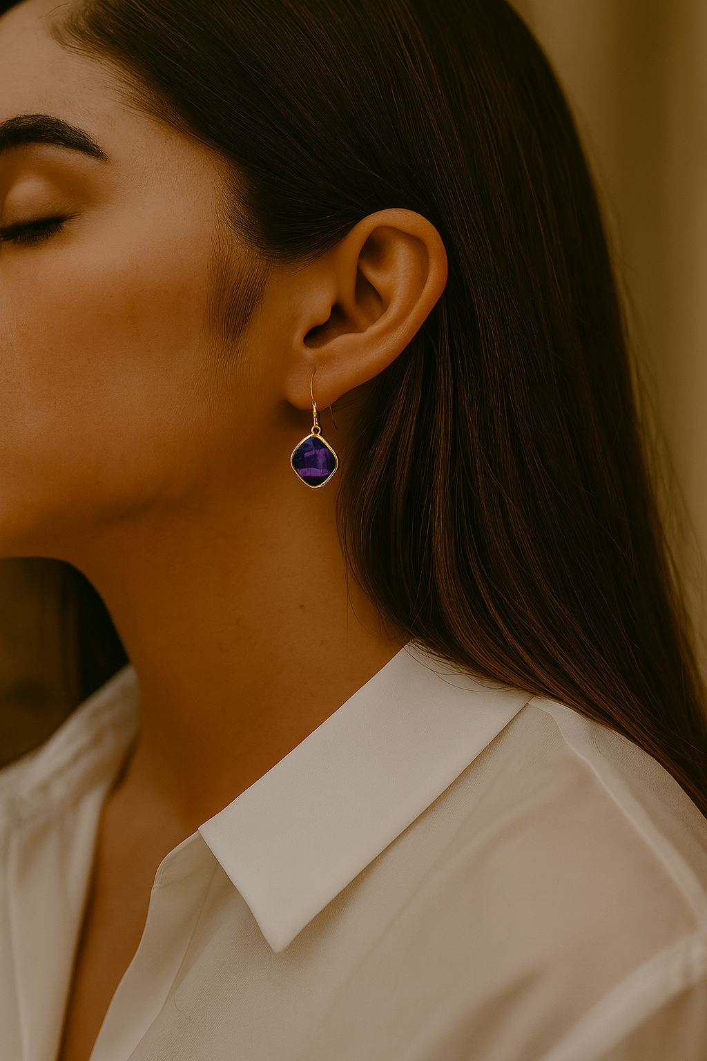 Boucles d'oreilles en argent sterling 925 avec améthyste véritable de 24,60 carats