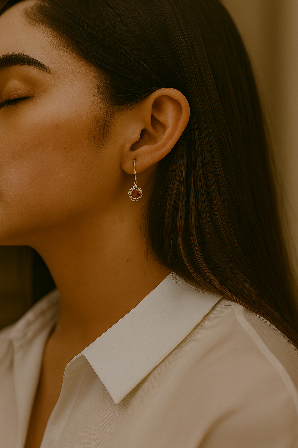 Boucles d'oreilles en argent sterling 925 avec rubis véritable et topaze blanche de 3,46 carats 