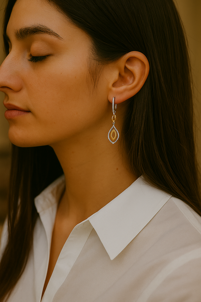 Boucles d'oreilles en argent sterling 925 avec diamants blancs et jaunes authentiques de 1,00 carat 