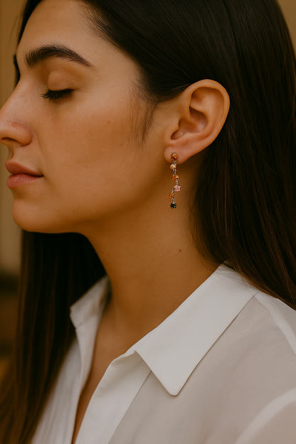 Boucles d'oreilles en argent sterling 925 avec tourmaline multiple authentique de 1,96 carat