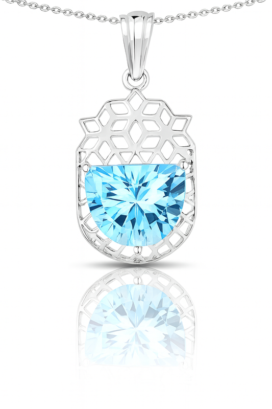Pendentif en argent sterling 925 avec topaze bleue suisse authentique de 10,90 carats