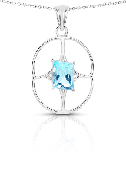 Pendentif en argent sterling 925 avec topaze bleue suisse authentique de 5,26 carats