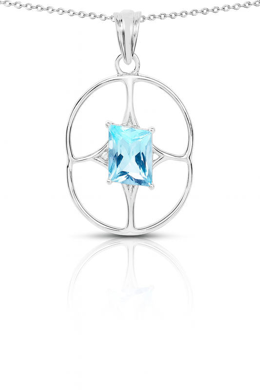 Pendentif en argent sterling 925 avec topaze bleue suisse authentique de 5,26 carats