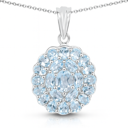 Pendentif en argent sterling 925 avec topaze bleue véritable de 5,49 carats 