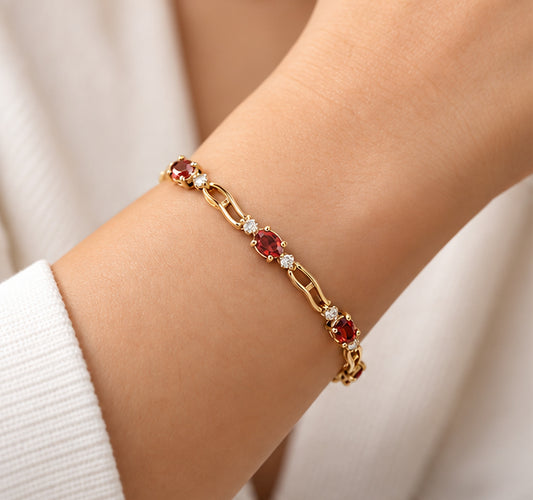 10K Yellow Gold Garnet Link Bracelet — 1.75 CT