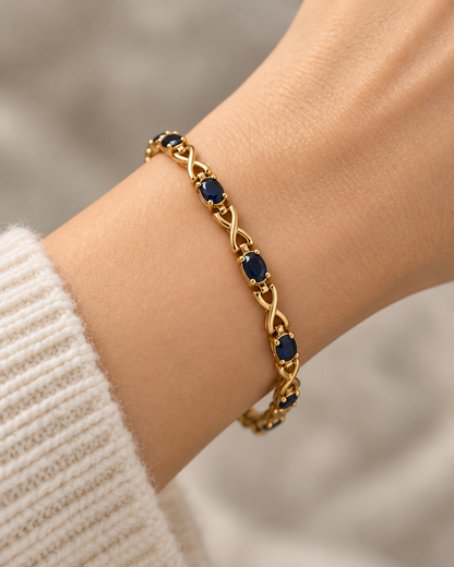 10K Yellow Gold Blue Sapphire Link Bracelet – 3.90 Carats