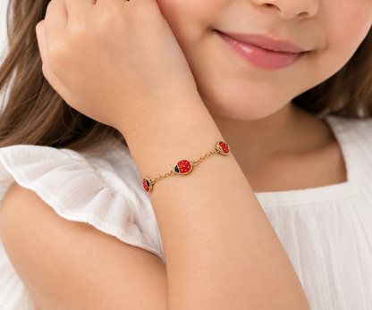 10K Yellow Gold Children's Three-Ladybug Bracelet