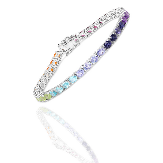 12.04 Carat Genuine Multi Stone .925 Sterling Silver Bracelet