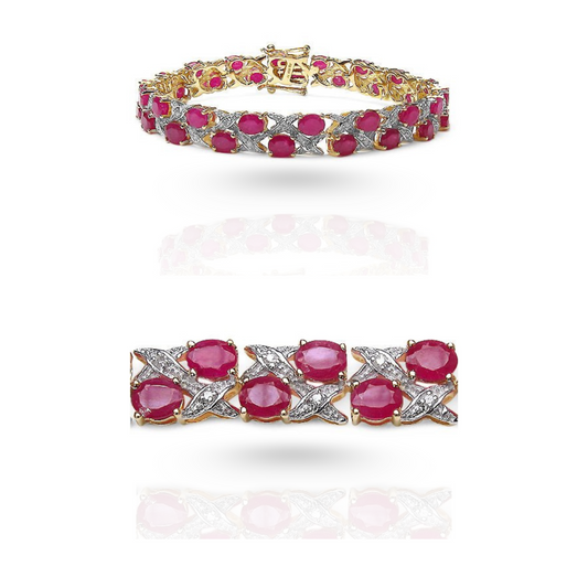 14K Yellow Gold Plated 18.32 Carat Genuine Ruby .925 Sterling Silver Bracelet