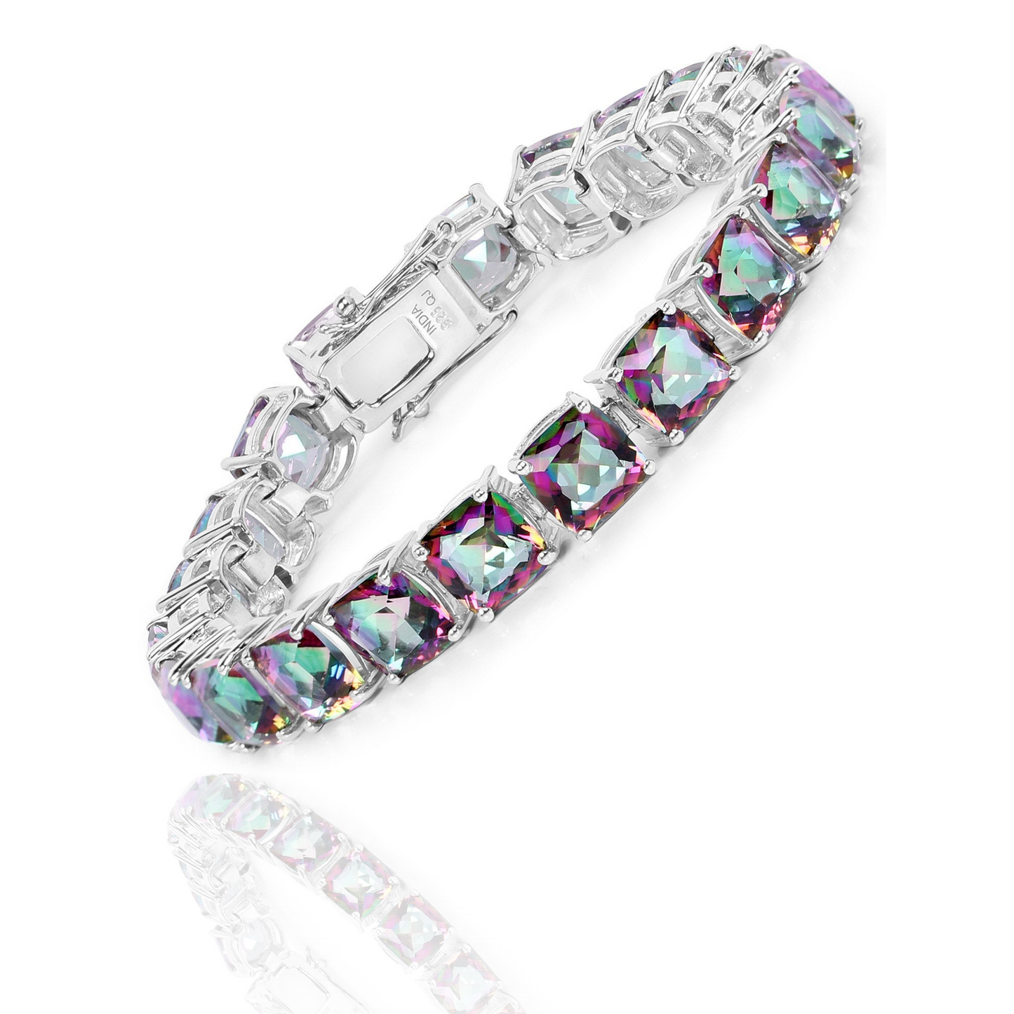 48.93 Carat Genuine Rainbow Quartz .925 Sterling Silver Bracelet