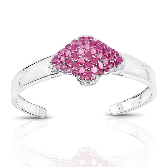 7.38 Carat Glass Filled Ruby, Ruby and White Topaz .925 Sterling Silver Bangle