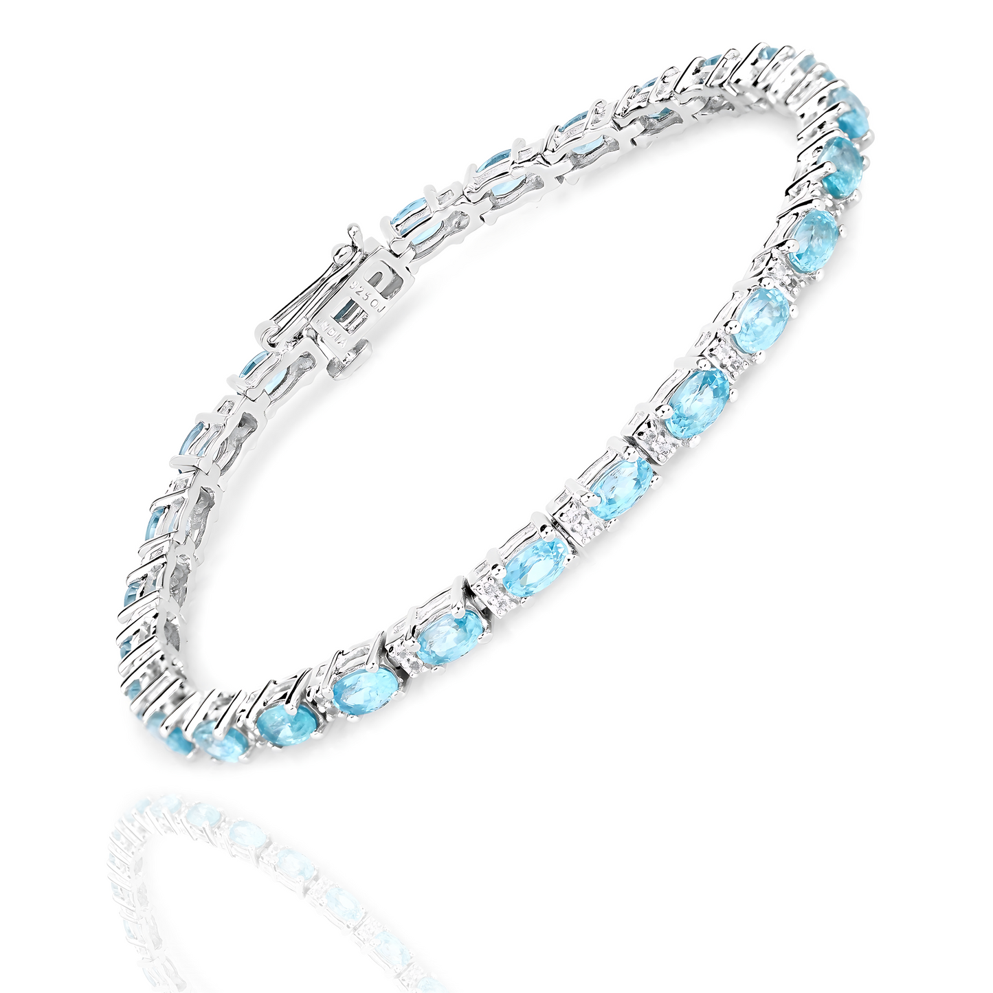 8.84 Carat Genuine Blue Zircon and Topaz White .925 Sterling Silver Bracelet