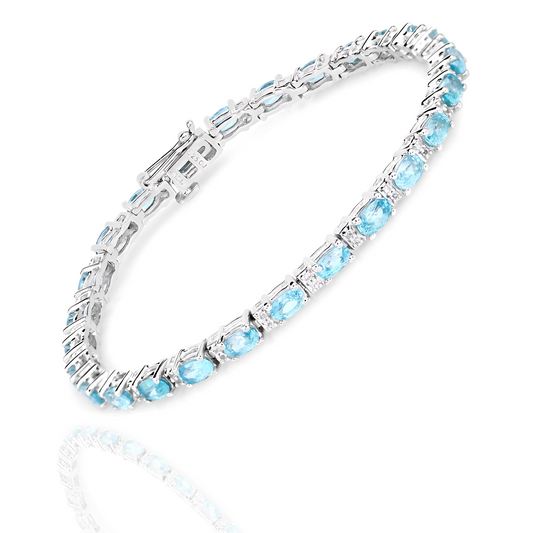 8.84 Carat Genuine Blue Zircon and Topaz White .925 Sterling Silver Bracelet