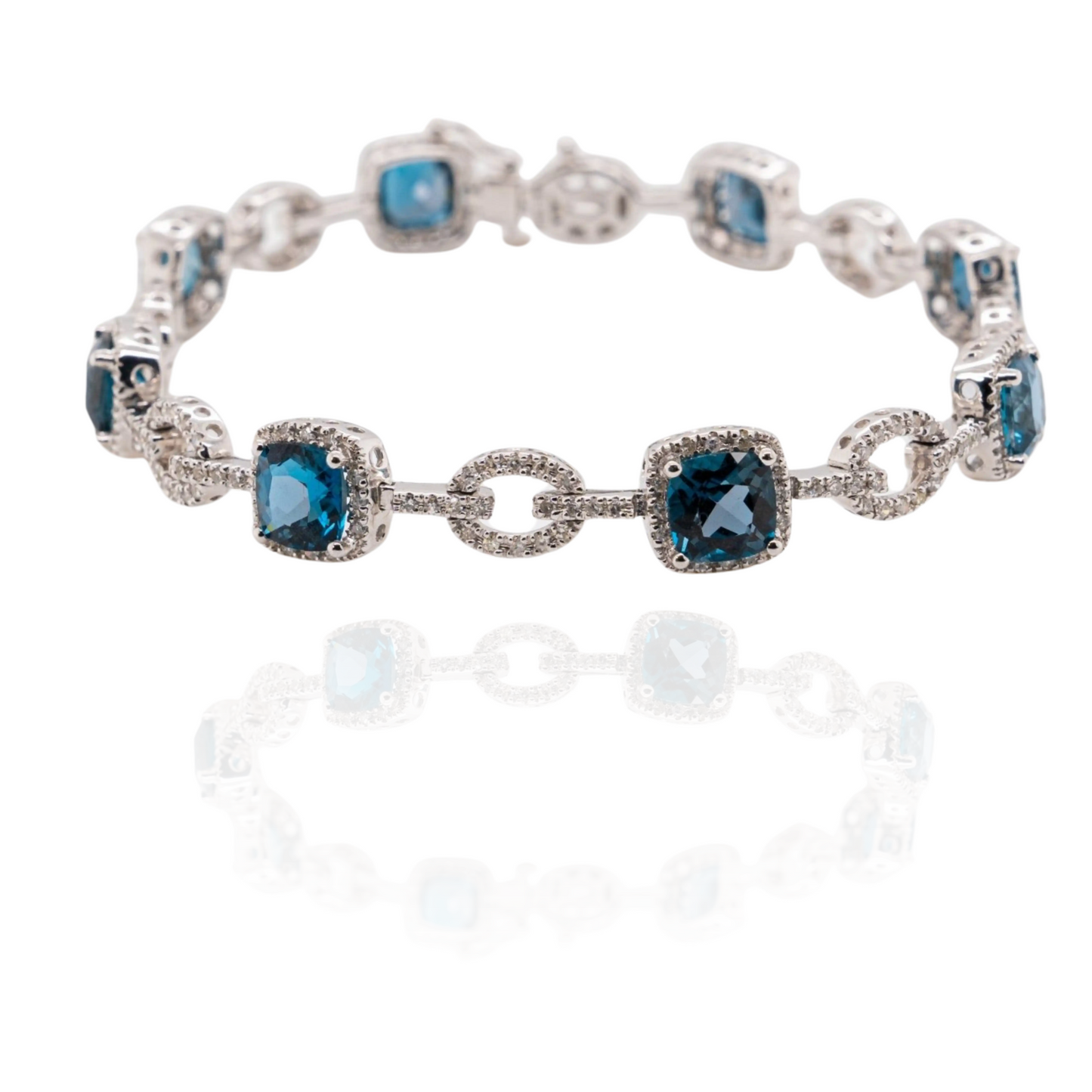 Blue Topaz & Natural Diamonds Bracelet in 14K White Gold Bracelet