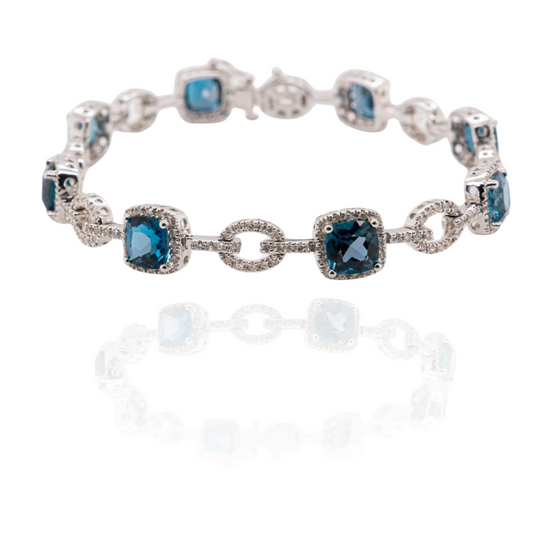 Blue Topaz & Natural Diamonds Bracelet in 14K White Gold Bracelet