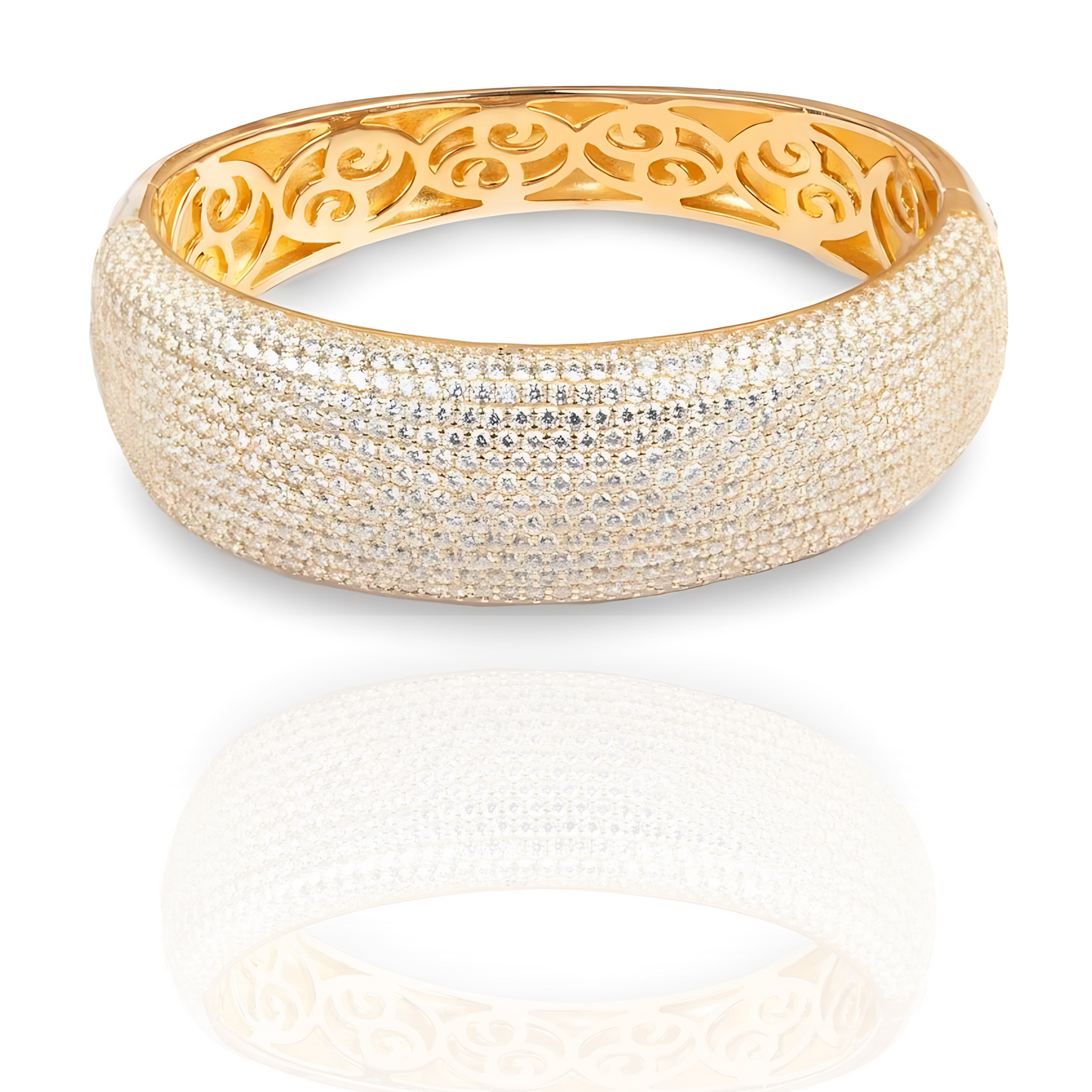 Designer Yellow Gold-Plated Bangle with Cubic Zirconia