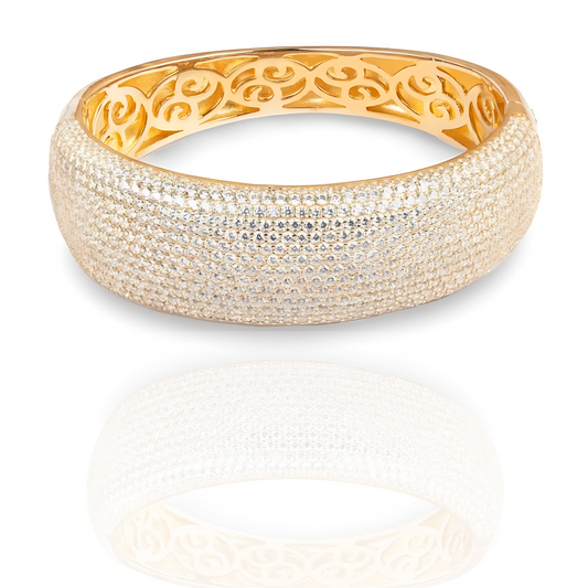 Designer Yellow Gold-Plated Bangle with Cubic Zirconia
